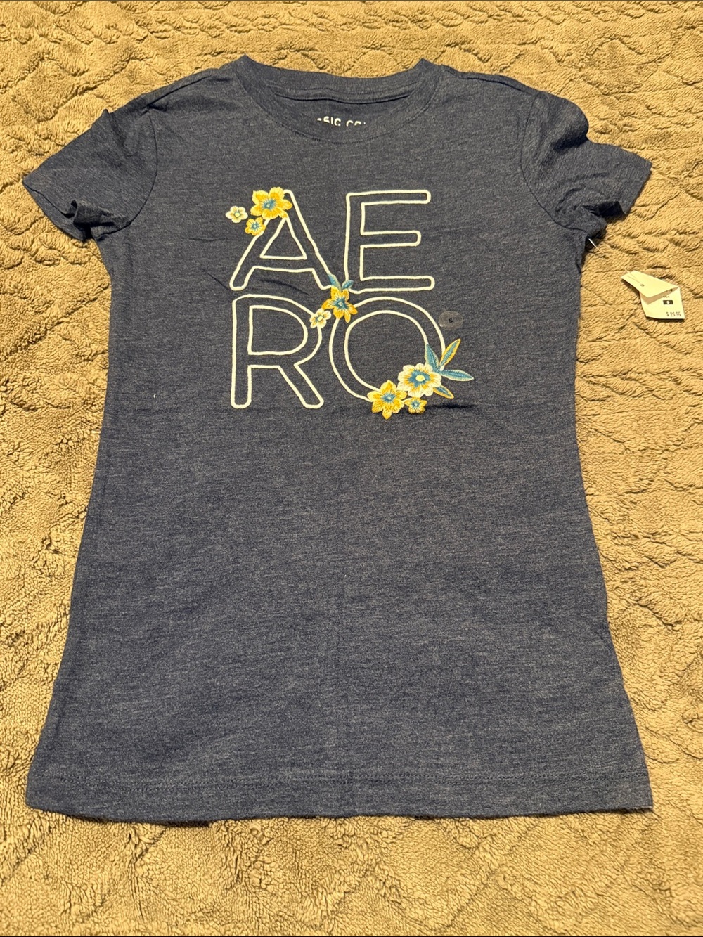 Aeropostale Navy Short Sleeve Tee with Yellow Floral Logo